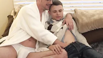 While Watching porn video – DILF lets stepnephew jerk off his cock