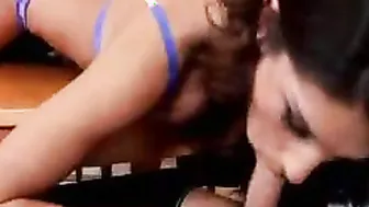 August Ames fucking inside the table with her athletic body