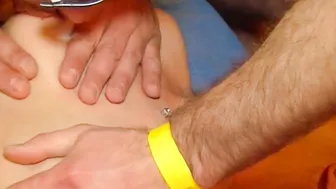 Blonde cum slurper bent over for gangbang extravaganza
