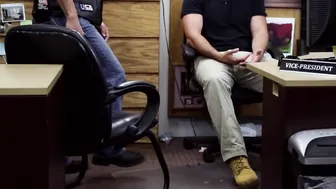 Hunky biker sells ass to hung perv for money in office