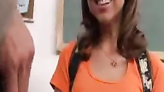 Chair porn video – Schoolgirl Riley Reid fucking inside the chair with her glasses