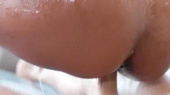 Hot ebony babe Demi Sutra pussy stretched after nuru massage