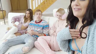 Petite teen and BFFs playing on big cock