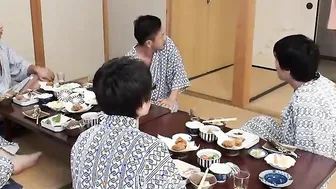 Hikaru Kirishima is into her kimono as the hostess of a office party group sex