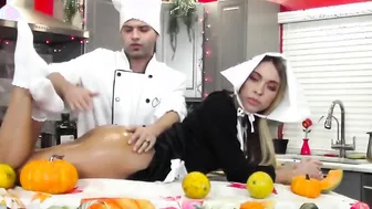 Cooking show spiced up with oily anal ride