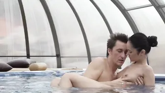 Beautiful teen jumps from jacuzzi onto mature lovers cock