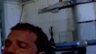 Man with muscles cant scream while being heavily chained