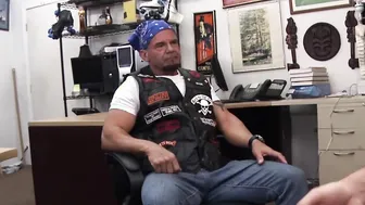 Straight biker rides cock for cash in the pawnshop