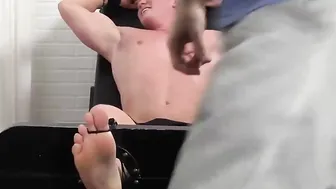 Hunky dude Seamus strapped and tickled on the tickle chair