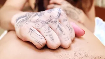 Redhead shemale sucks and tugs her lovers huge long dick