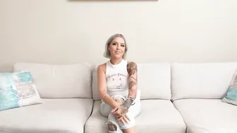 Inked Luna shows pierced nipples and sucks dick