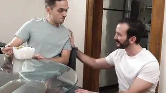 Old Gay and stepson breakfast sex