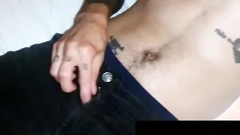 Big dicked hairy dude loves jerking off his rock hard prick