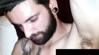Big dicked hairy dude loves jerking off his rock hard prick