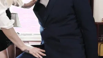 Blonde shemale lady spreads legs for cock after BJ