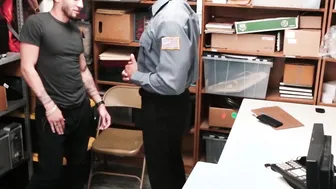 Young tattooed shoplifter barebacked hard by an Ebony guard