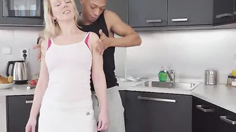 Big dicked black guy fucking a MILF in her kitchen