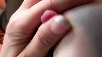 Naughty mature cougar with big nipples playing with her shaved pussy