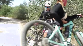 Mat porn video – Two hot big breasted MILFs ssuck and fuck a younger biker in the open air