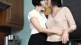 Mat porn video – Two horny lesbian housewives go at it in the kitchen