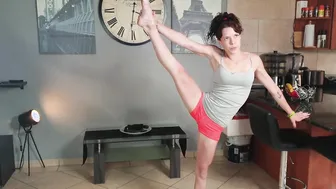 Slim Dark Haired Peeing inside her Yoga Leggings while Stretching and doing Exercises