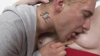 Unshaved mature slut fucking and sucking her toy boy