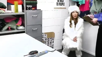 Big tit Asian MILF suspect gags on guards cock
