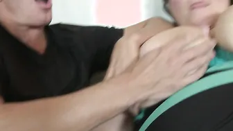 Huge breasted housewife doing two guys at once