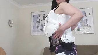 Naughty British housewife playing on her couch