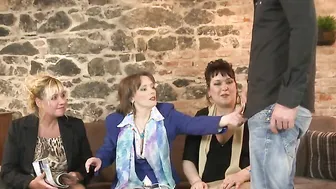 One lucky dude having sex with three naughty housewives