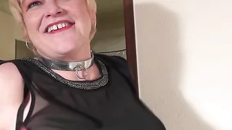 Heavily pierced mature slut masturbates untill she comes
