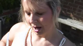 Big breasted mature slut playing in the garden