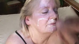 This big mama gets her face covered in cum