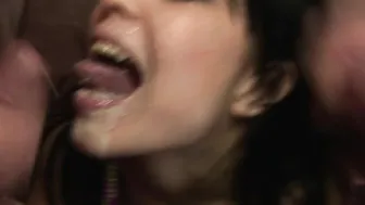 This hot teen fucks and sucks three dirty old men
