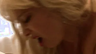 Blonde big titted mama getting wet on her bed