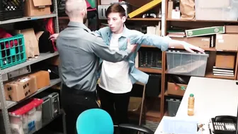 Stealing porn video – Security guard caught himself a cute twink perp to bareback