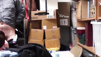 Security guard caught himself a cute twink perp to bareback