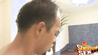Busty Trans Barbara Rides a Cock