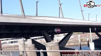 German Mom hitchhiker pick up for vehicle and outdoors banged