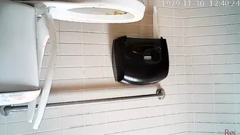 cute girl pees in public restroom american wc