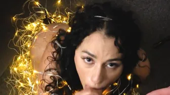Curly curvy Latina housewife performs sloppy oral