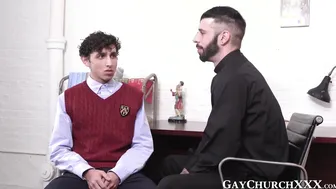 Bearded priest teases young catholic and fucks his ass raw