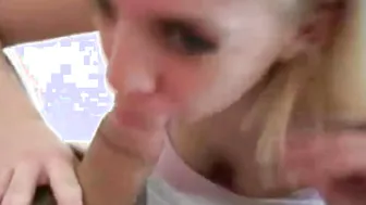 POV teen double blowjob gets wet and messy