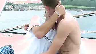 Naked horny twinks go sailing then fuck on a yacht