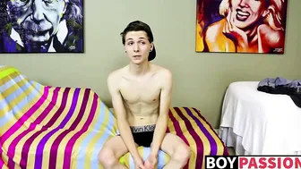 New cute and horny twink Trey Bentley interview and jack off