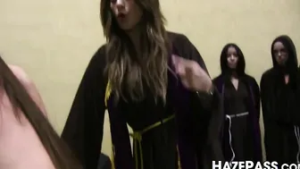 Sorority babes make new pledges have humiliating lesbo sex