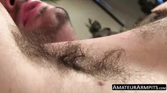 Hairy freak Dempsey strokes his boner and licks his armpits