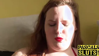 Cute BBW slut Mea Malone masturbates and sucks big dick