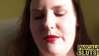 Cute BBW slut Mea Malone masturbates and sucks big dick