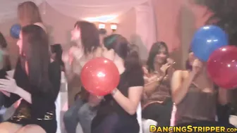 Masked stripper receives blowjobs from naughty bachelorettes